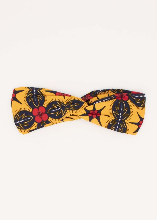 bandeau nœud imprimé africain jaune et noir