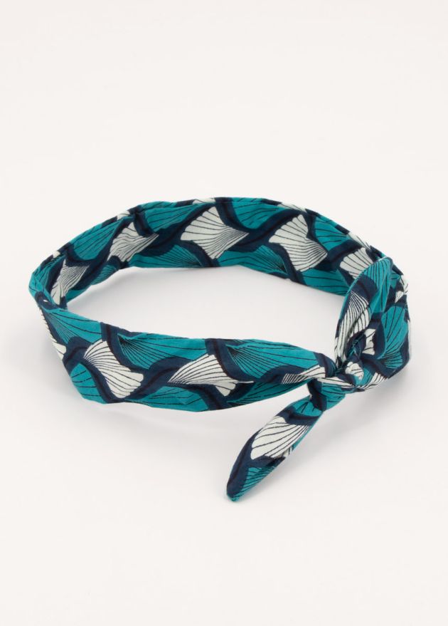 bandeau twist style africain imprimé turquoise bleu et blanc