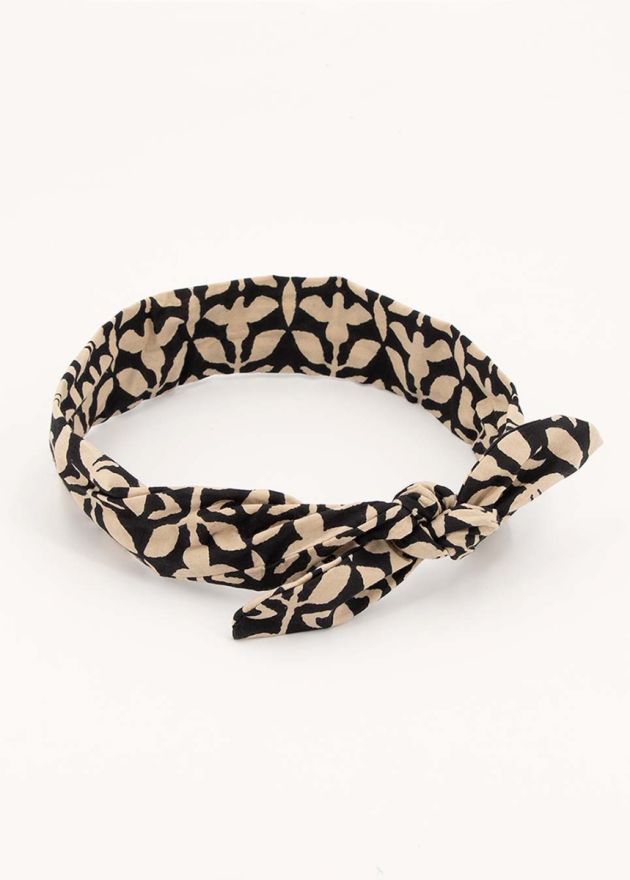 bandeau twist motif africain beige et noir
