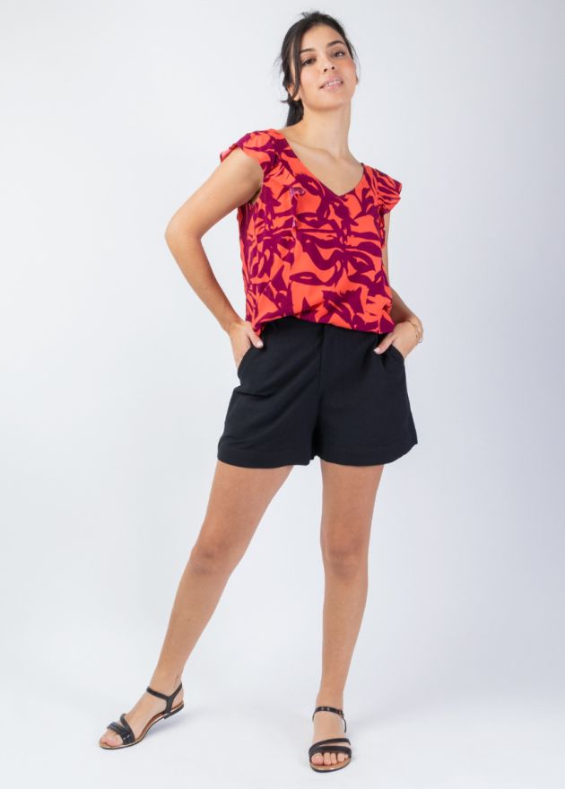 haut femme été fleuri encolure en v devant et dos face