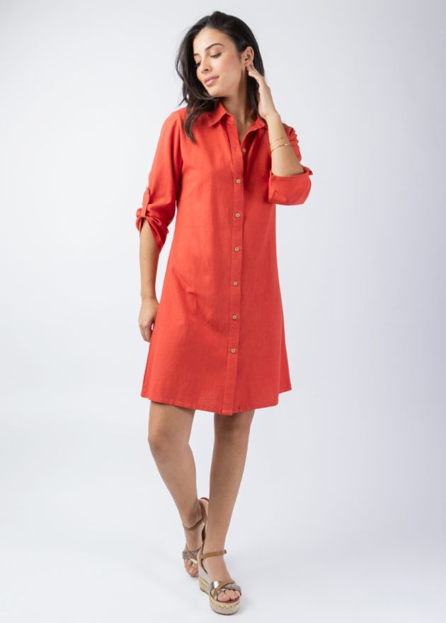 robe chemise unie orangé face