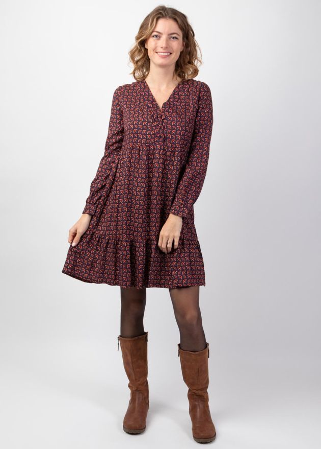 robe hiver babydoll encolure en v prune