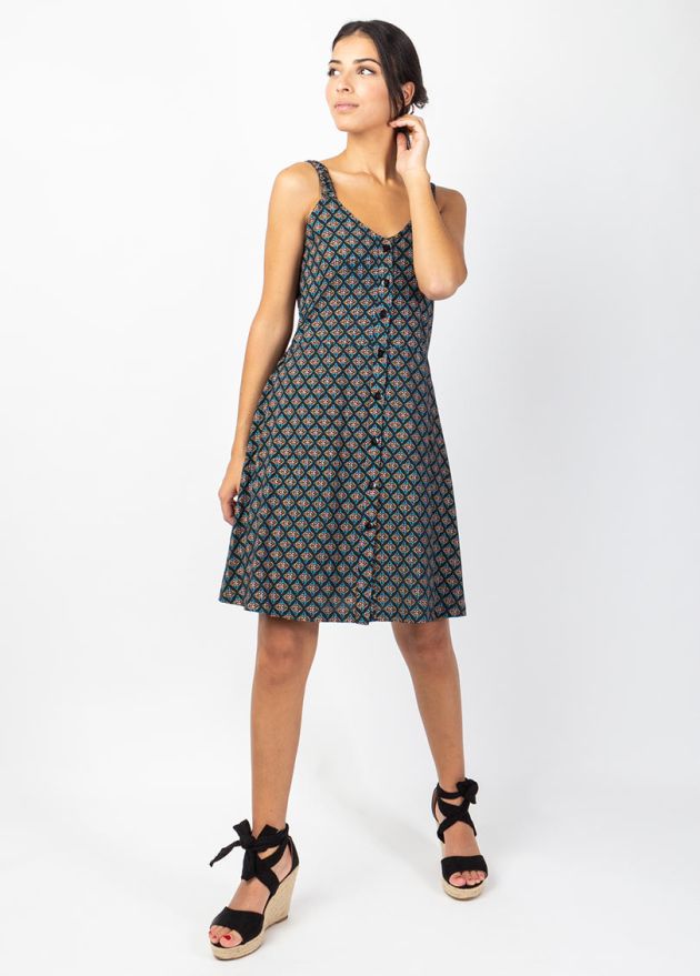 robe courte trapèze motif ethnique face