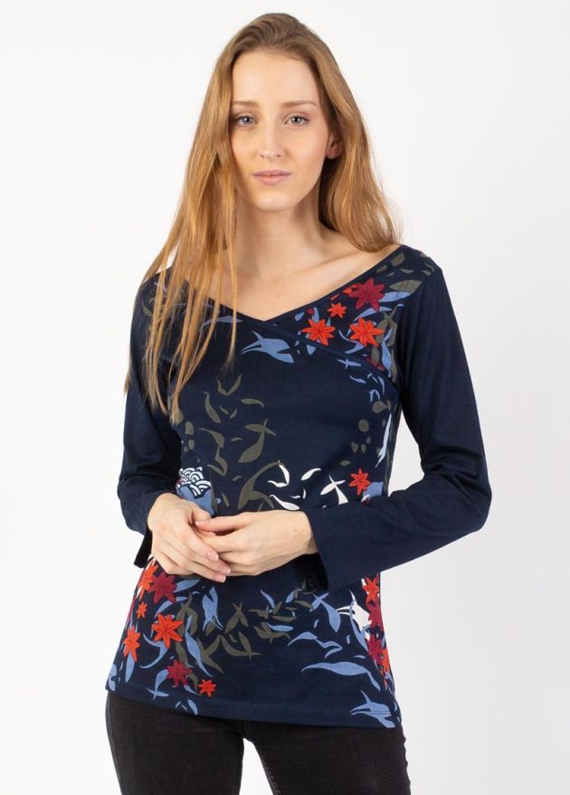 top hiver fleuri manches longues zoom
