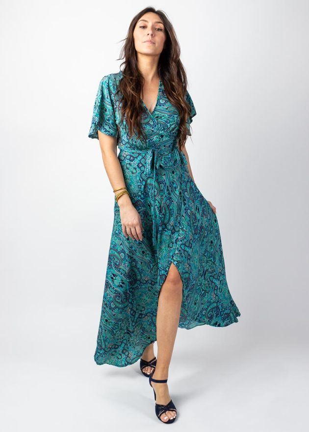 robe longue manches courtes papillon face