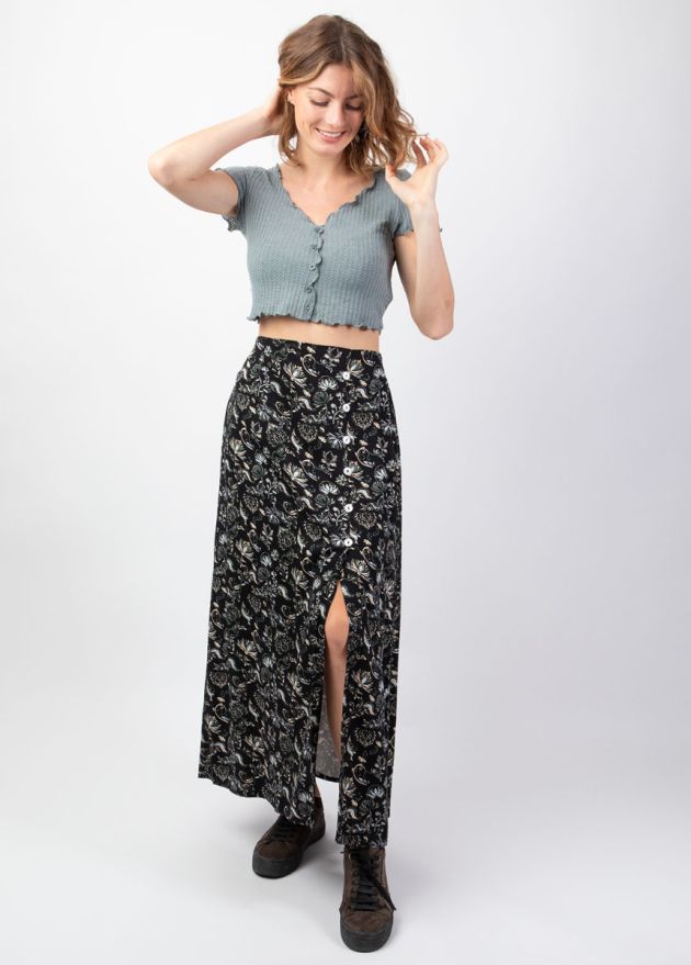 jupe longue hiver fendue en twill de viscose