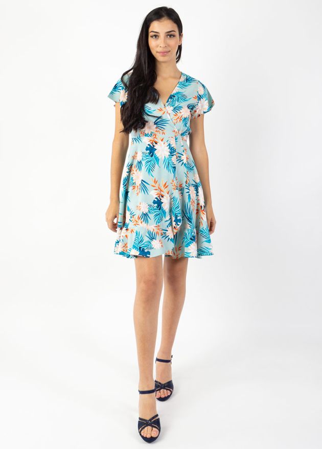 robe courte cache cœur imprimé fleuri face
