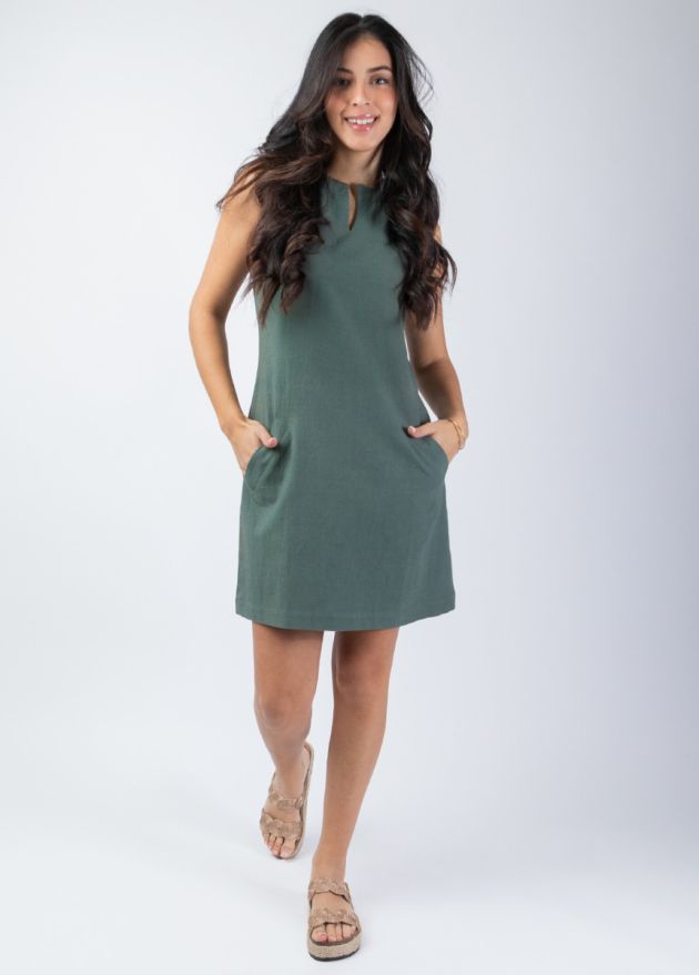 robe courte unie kaki coupe droite face