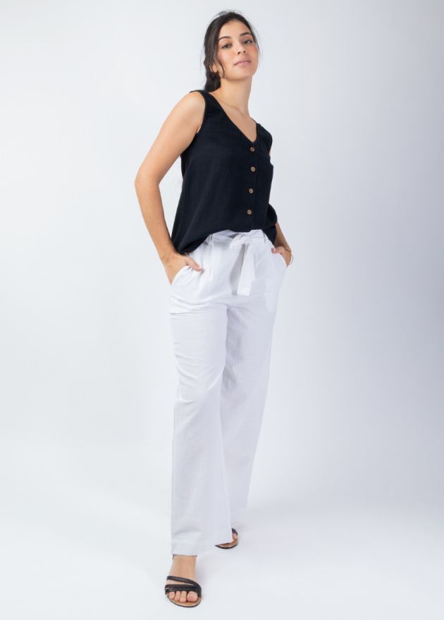 pantalon uni blanc jambes larges zoom