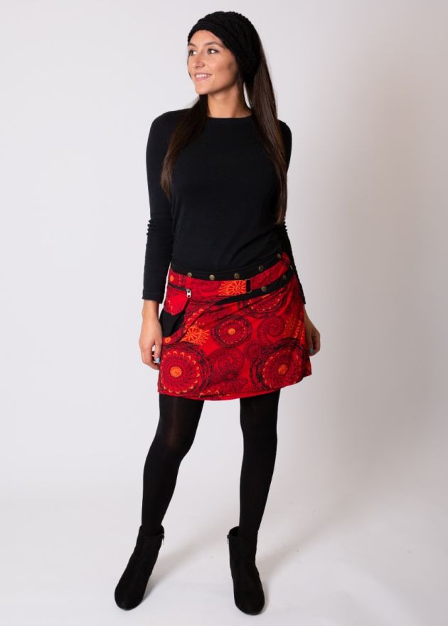 jupe courte hiver femme motifs ethniques rond rouge face