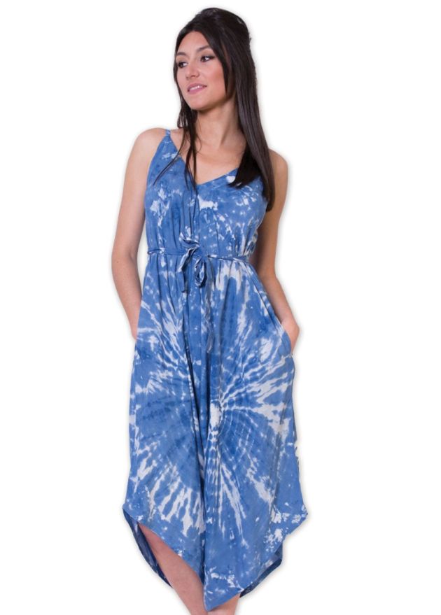 Combi-pantalon ample avec bretelles à nouer TIFFANY tie and dye bleu