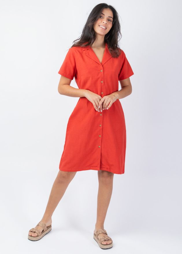 robe tailleur unie terracotta manches courtes face