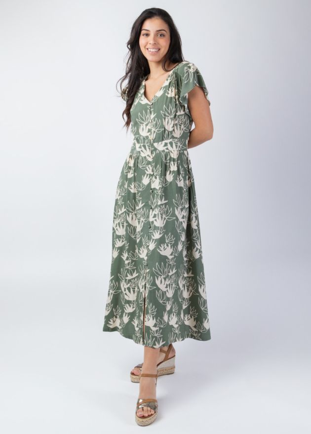 robe longue fluide manches courtes face