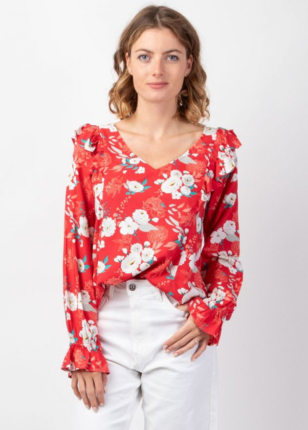 blouse coupe ample manches longues rouge