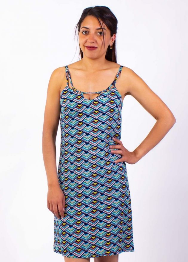 robe courte en viscose imprimé ethnique turquoise zoom