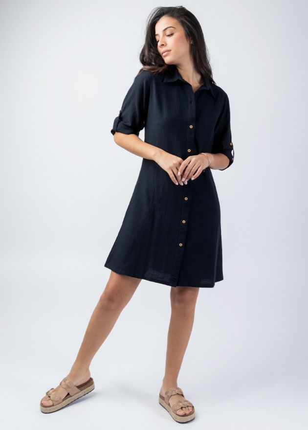 robe chemise courte noire face