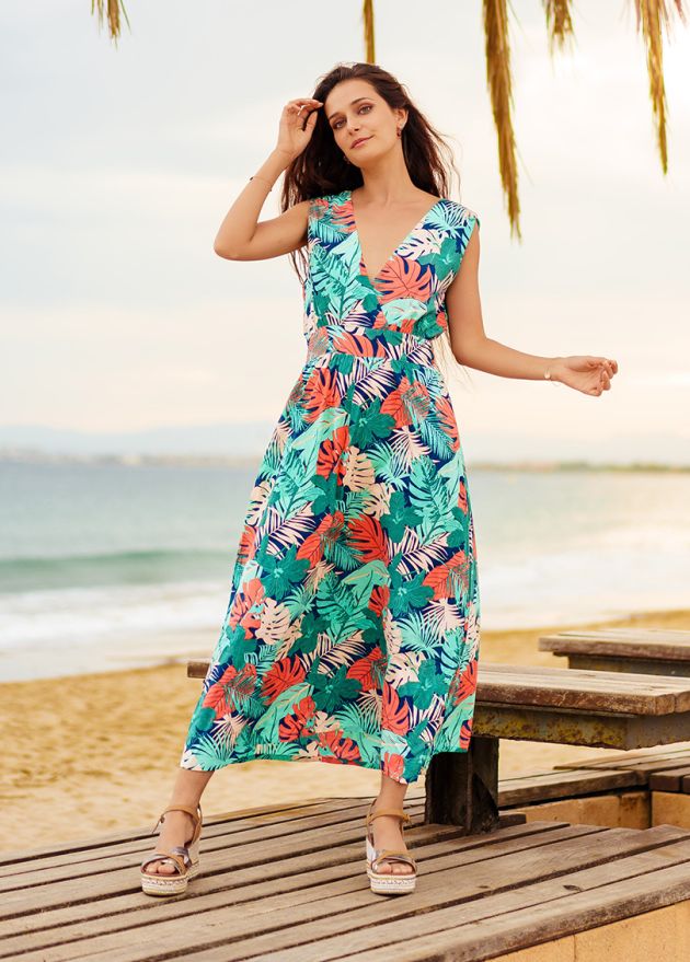 robe longue été larges bretelles taille élastiquée face