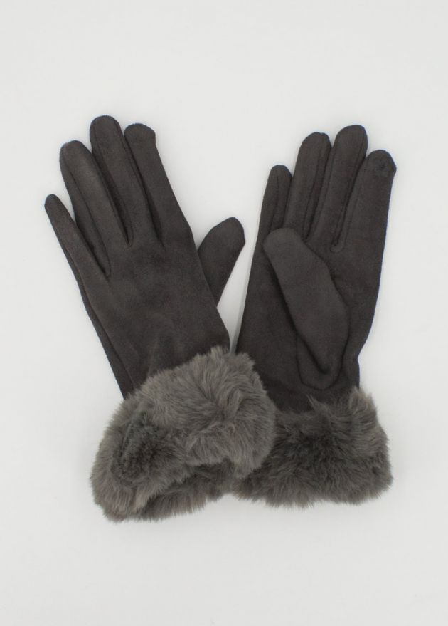 gants unis gris intérieur polaire revers fourrure