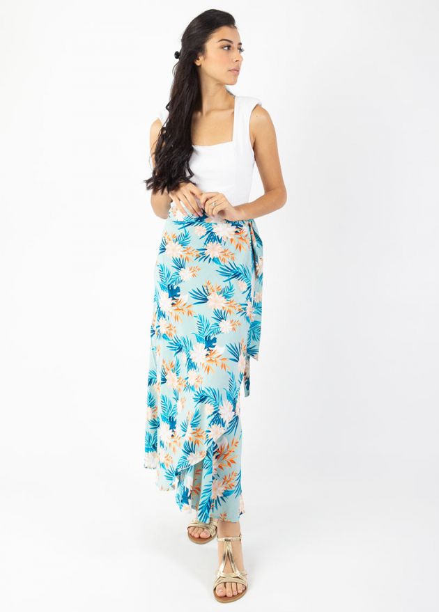 jupe longue portefeuille motif floral face