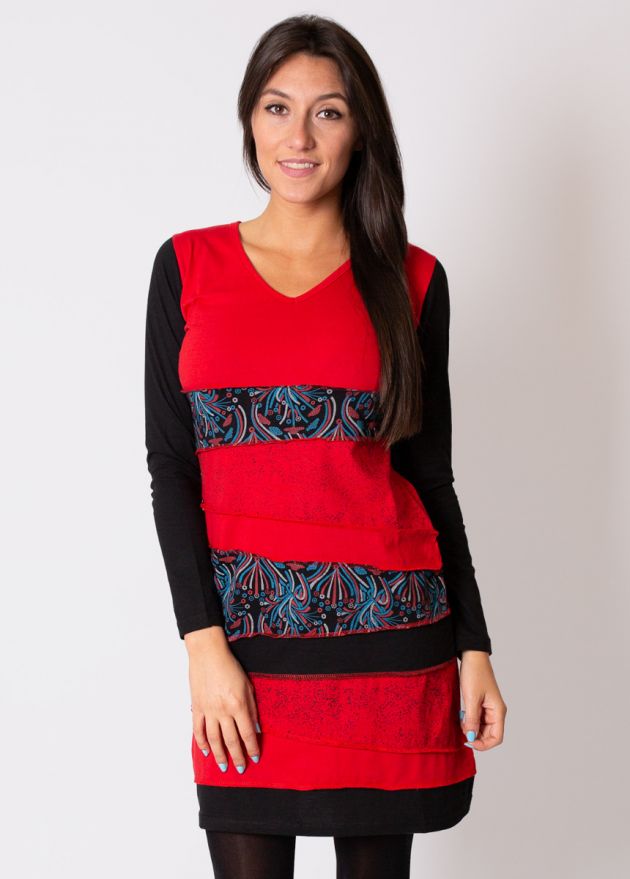 robe hiver rouge bandes motifs ethniques