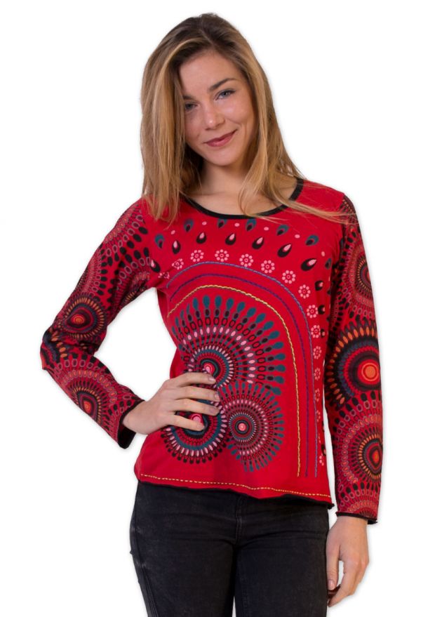 top motif ethnique femme en coton rouge
