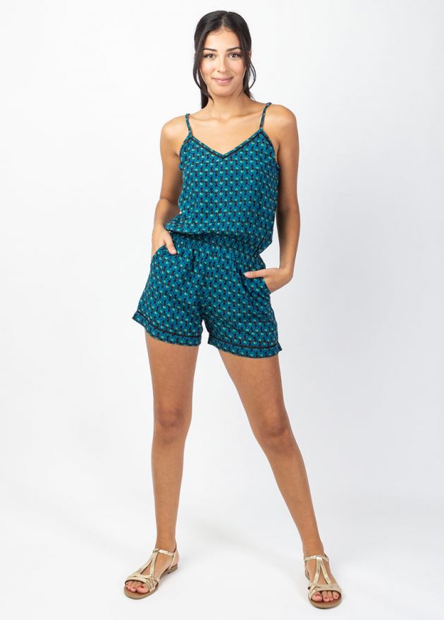 Combi Short fluide taille élastiquée ROMY bleu