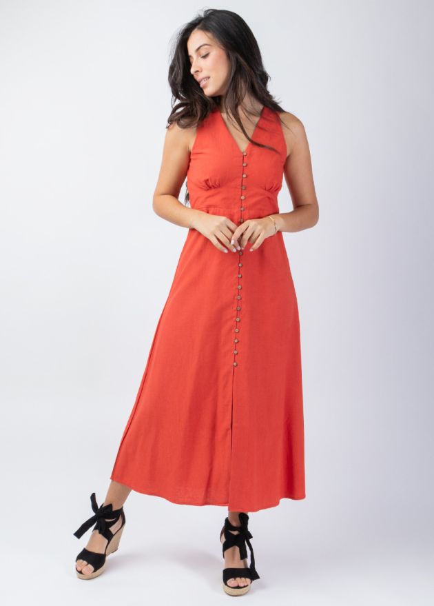 robe longue cintrée unie terracotta lumineux face
