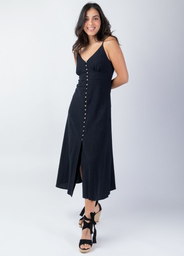 robe longue unie noire face