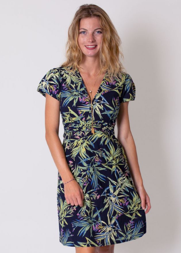 robe vanessa casual coton imprime tropical zoom
