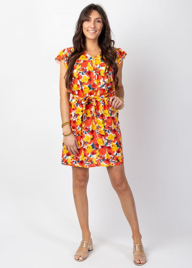 robe courte motif fleuri couleur chatoyante