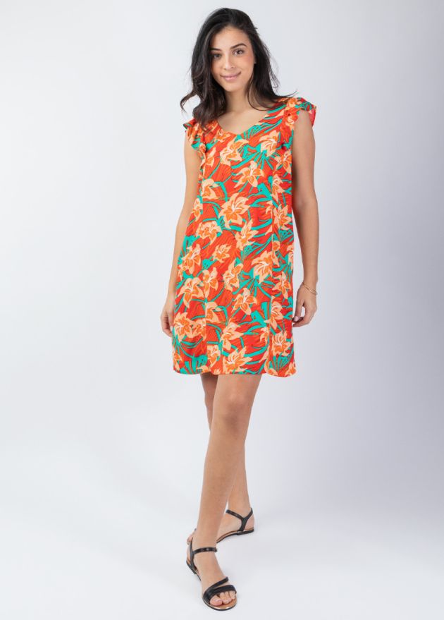 robe courte été coupe ample encolure en v face